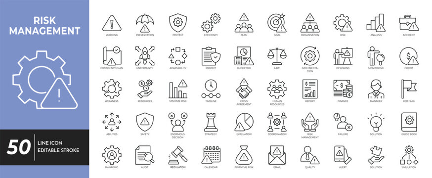 Risk Management icon set Editable stroke. 