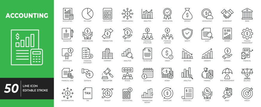 Accounting icon set editable stroke