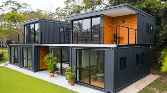 Warm Sunset Across the Corrugated Steel Facade: Expandable Shipping Container House With Modular Extension Un &acirc;&euro;&ldquo; Skyline Study 2