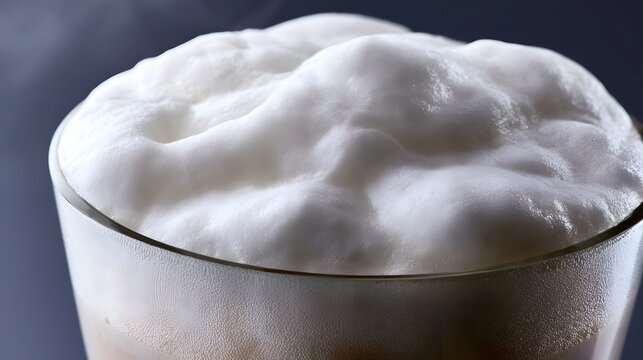 A glass filled with creamy white foam  showcasing soft texture and gentle curves under soft lighting