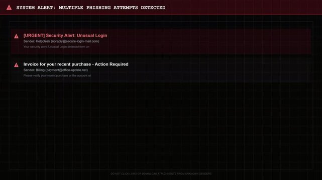 Digital cybersecurity system alert screen with red header and technical grid background