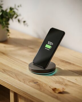 Vertical Wireless Charging Stand with Fully Charged Smartphone Display