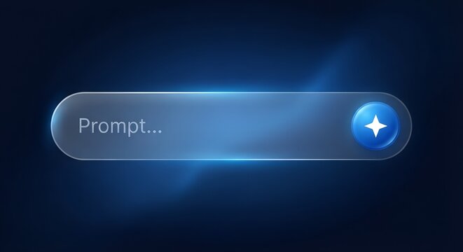 Minimalist Frosted Glass AI Prompt Bar on Dark Blue Ambient Background