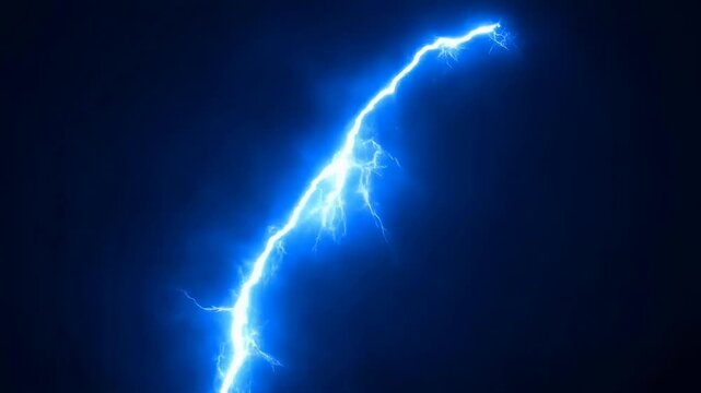 Blue lightning effect flickers with branching electric arcs across a dark atmospheric background. Weather programming, energy presentations, and science education.