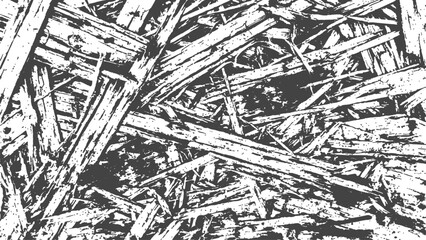 Fototapeta premium Rough black and white grunge texture background of chaotic splinter strokes. Dry brittle straw layers at random angles. Great for posters, album covers and packaging design.