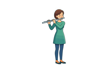 Woman Playing Flute Vector Illustration © Cuma Satu
