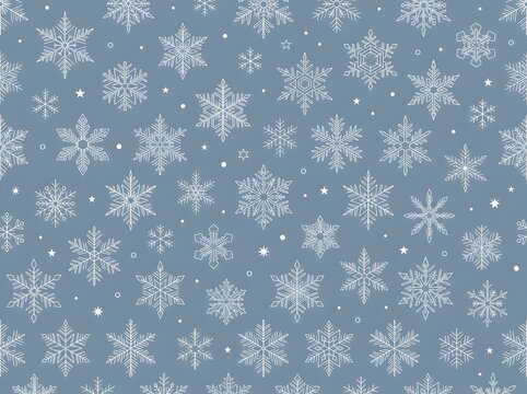Seamless pattern with white snowflakes on a blue background, winter holiday festive wallpaper, christmas and new year decorative wrapping paper design