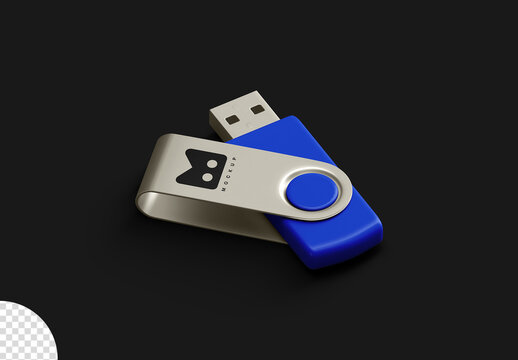 USB Flash Drive Mockup Isometric View Isolated