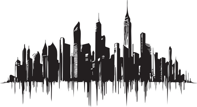 City skyline silhouette isolated in black ink style for urban development projects and travel graphics.