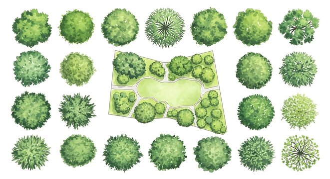Set of top view trees and landscape plants for architecture design