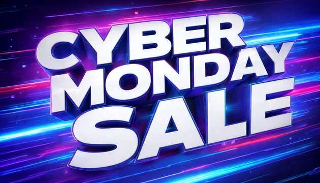Cyber monday sale digital concept with neon light streaks online sale promotional graphic shopping event digital store big savings limited offer internet deals web advertisement discount text