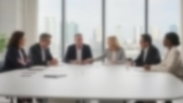 Executive team having a strategy meeting in a sunlit boardroom, Full Gaussian Blur Abstract