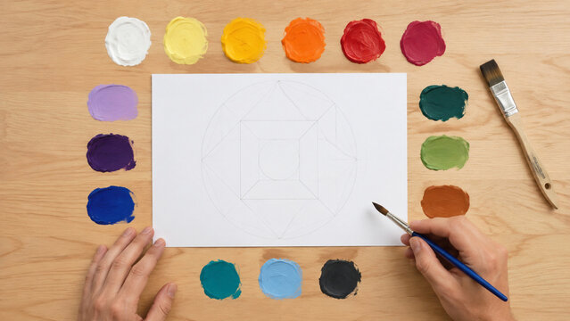 Gouache Swatches Surround a Blank Geometric Color Study