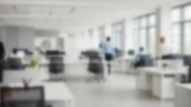 Two people greeting in a bright white office lobby, Full Gaussian Blur Abstract