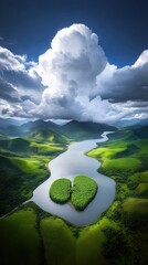 Obraz premium An enchanting sunset over the Asiin Gol river winding through the vast Mongolian grasslands, capturing nature's serene beauty