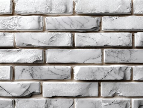 Seamless white brick background featuring natural marble veining texture