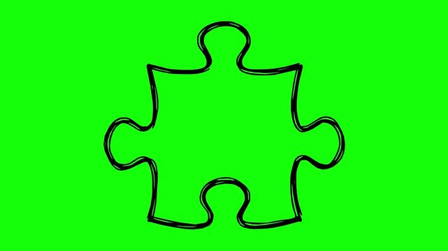 black fill puzzle piece animation featuring hand drawn style, line boil effect and green screen chroma key background