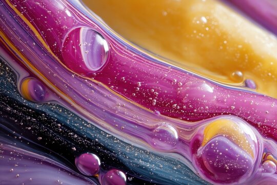 Macro photograph of flowing abstract colored liquids