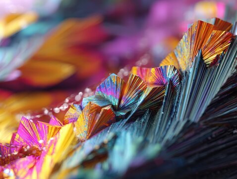 Macro shot of colorful iridescent bird feathers