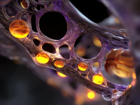 Abstract visualization of biological membranes and luminous spherical cells