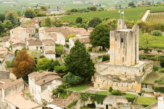 France, Bordeaux, St Emilion.  The Tour du Roy, viewed from the bell tower of the Monolithic Church.