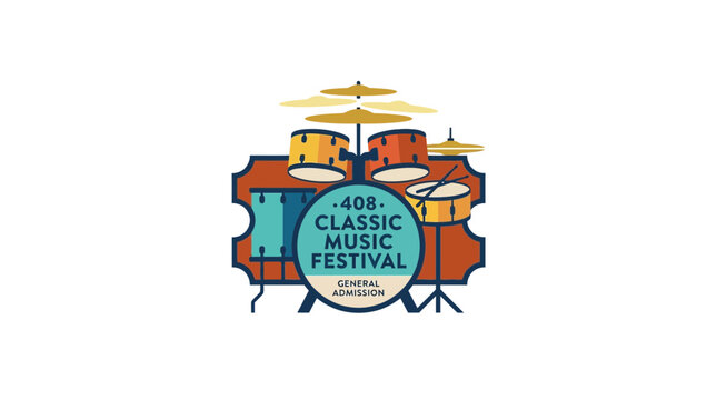 Classic Music Festival Drum Kit Logo Isolated Transparent Background