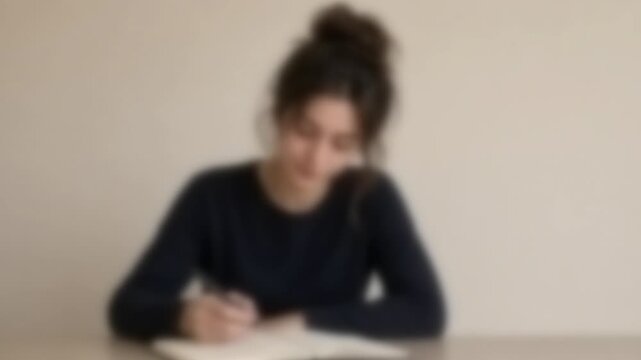 Woman taking handwritten notes during an online seminar, Full Gaussian Blur Abstract