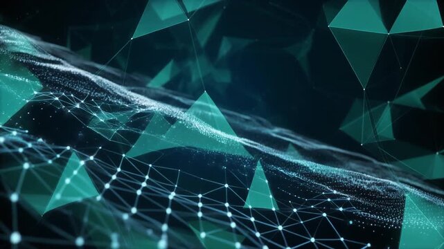 Abstract Network Data Flow, Futuristic Digital Connections, Teal Geometric Grid