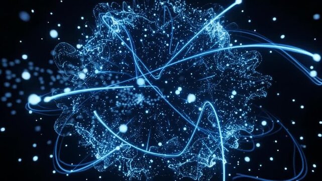 Blue particle explosion 3D visualization expanding abstract energy effects