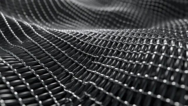 Abstract Woven Metal Mesh Fabric Texture Background, Dark Silver Grid Pattern