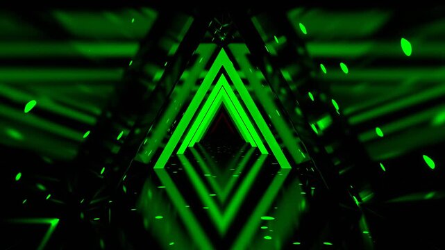 Green and Red Neon Motion Mirror Triangle Tunnel Background VJ Loop in 4K
