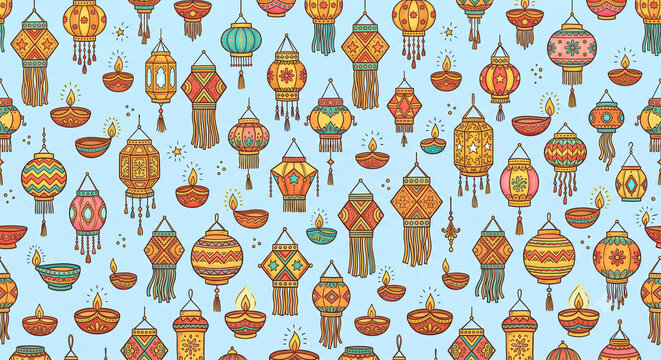 seamless pattern with diwali lanterns