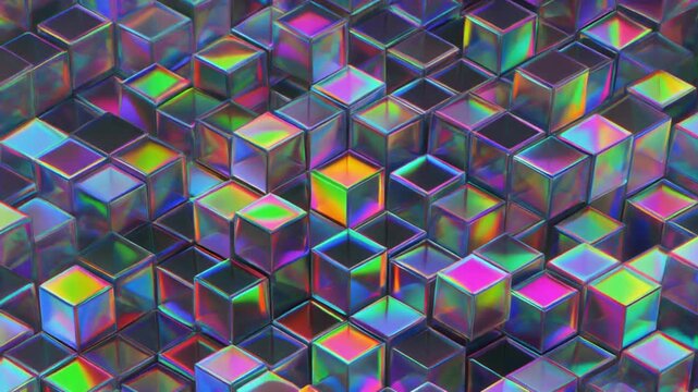Holographic Cubes Background Abstract Geometric Pattern with Rainbow Colors