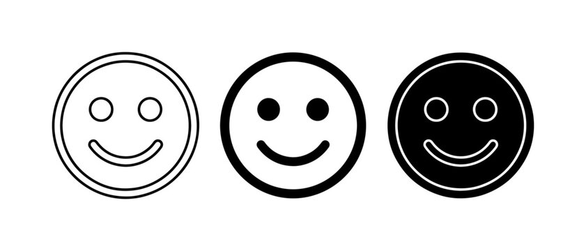 Smiley Face Icons, Simple Emoticon Set, Positive Emotion Symbols, Vector Graphics