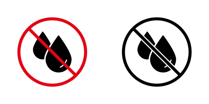 No Water Droplets Prohibition Solid Icon Set. Water Conservation, Leak Prevention, And Environmental Protection Silhouette Symbol Collection. Eco-Friendly Practices. Isolated Vector Illustration