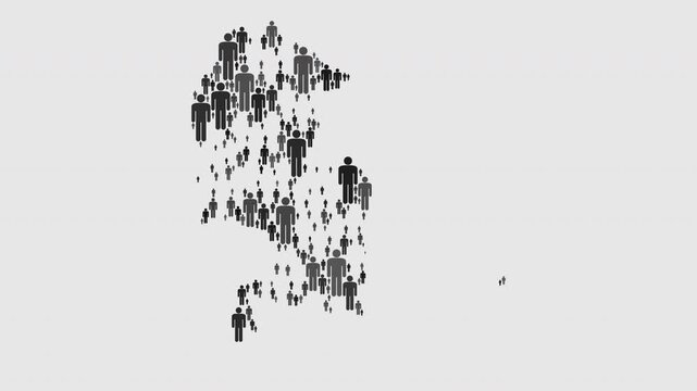 Animated map of Uttar Pradesh made up of a collage of human icons