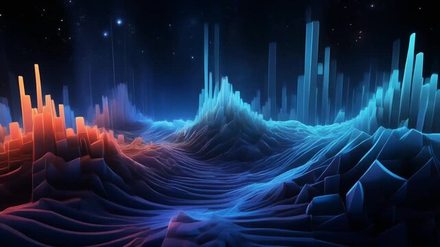 Abstract Neon Landscape Futuristic Cityscape with Glowing Mountains and Stars
