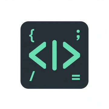Dark Gray Coding App Icon with Teal HTML and Programming Symbols