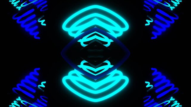 Blue and Cyan Neon Spiral Lamps Kaleidoscope Background VJ Loop in 4K