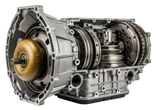 Automatic transmission gearbox cutaway view isolated on white background