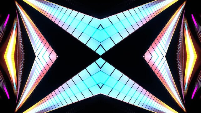 Cyan and Pink and Orange Neon Cyberpunk Spiral Kaleidoscope Background VJ Loop in 4K