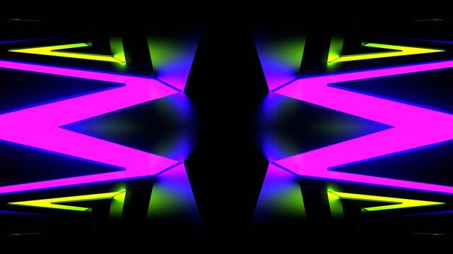 Purple and Lime Neon Curve Lines Kaleidoscope Background VJ Loop in 4K