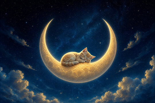 un gato duerme en un luna