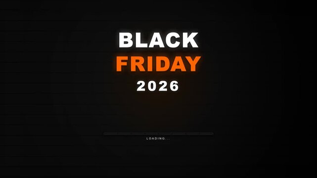 A premium cinematic 3D typography motion graphic featuring stacked bold lettering 'BLACK FRIDAY 2026' over a dark brick wall