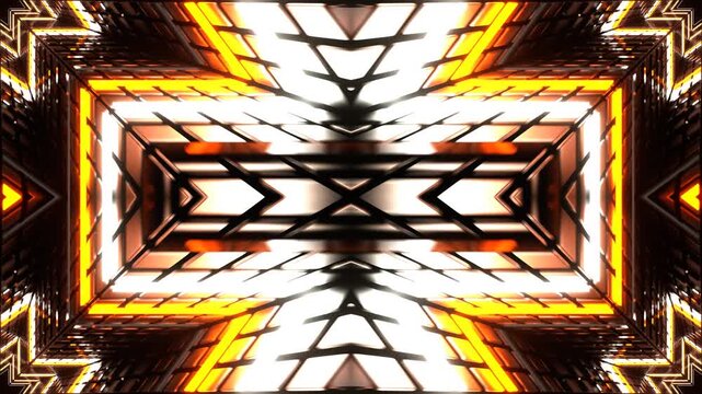 Orange and White Neon Cross-Type Kaleidoscope Background VJ Loop in 4K