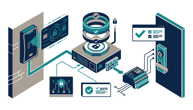 Smart access control system vector illustration of card reader and lock.