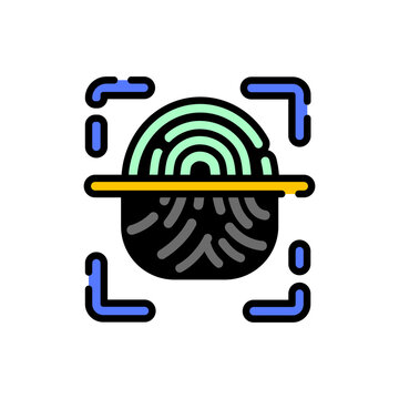Biometric fingerprint flat outline icon for identity verification and security