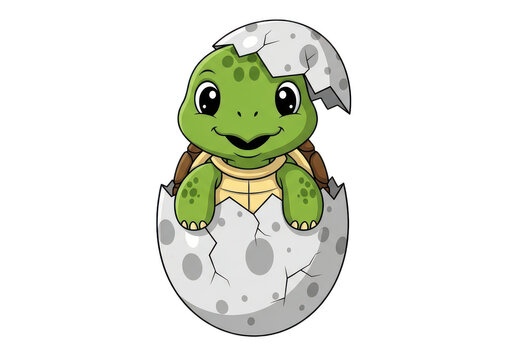 Hatching baby turtle emerging from egg cheerful isolated transparent background isolated on transparent background