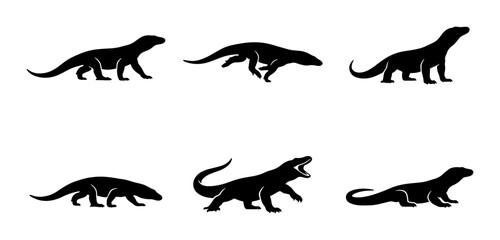 Obraz premium Komodo Dragon Silhouettes, Reptile Vector Icons, Wildlife Animal Poses, Graphic Design Elements