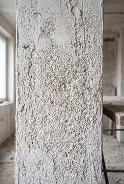 Close-up Of Dry Construction Plaster Revealing Granular Particles And Textured Surface In Authentic Editorial Setting